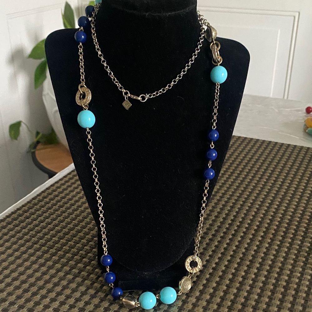 Banana Republic Navy and Turquoise Beaded Long Necklace